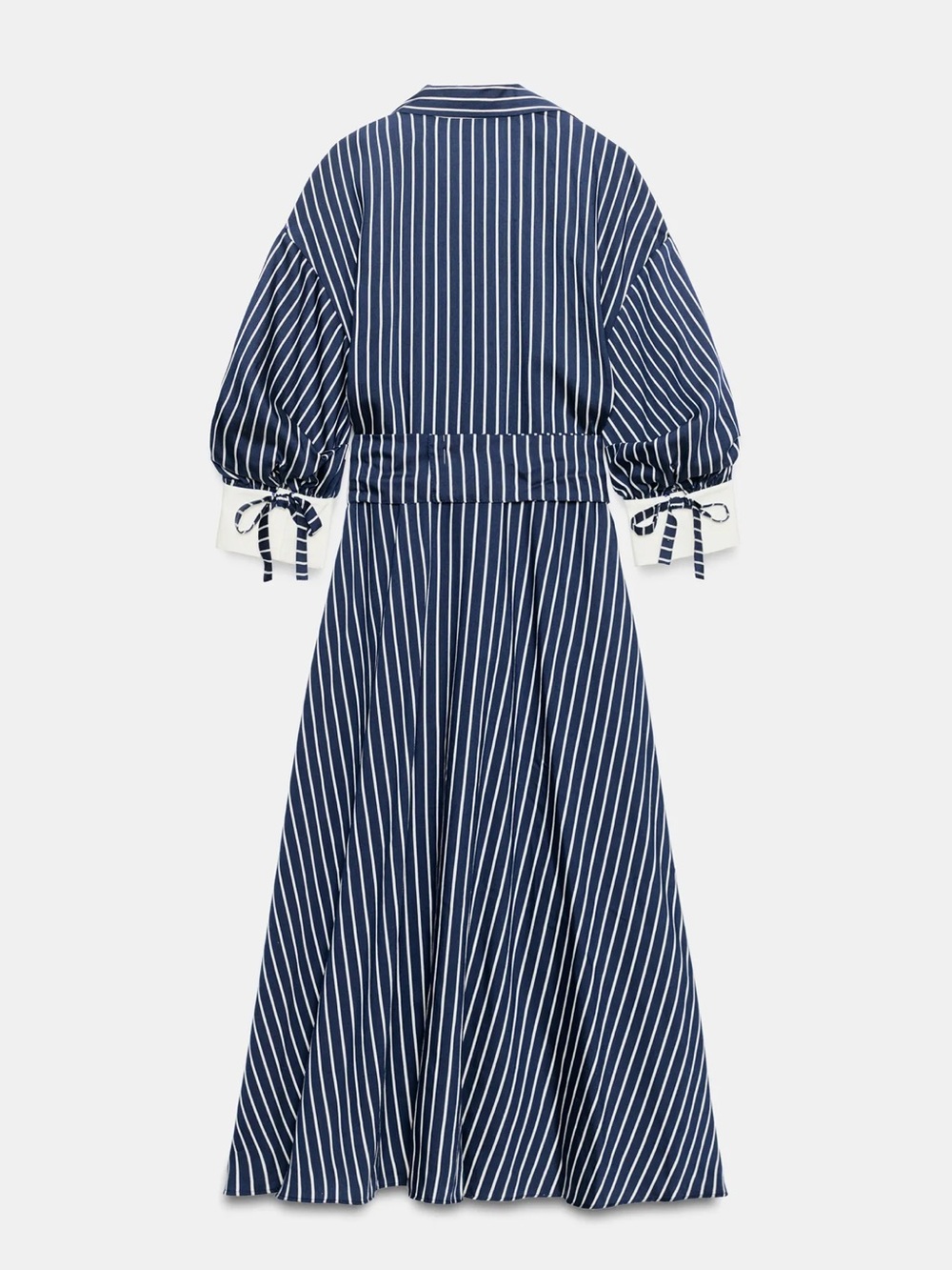 Zara Navy and White Striped Midi Shirt Dress with Belt - Picture 10 of 12